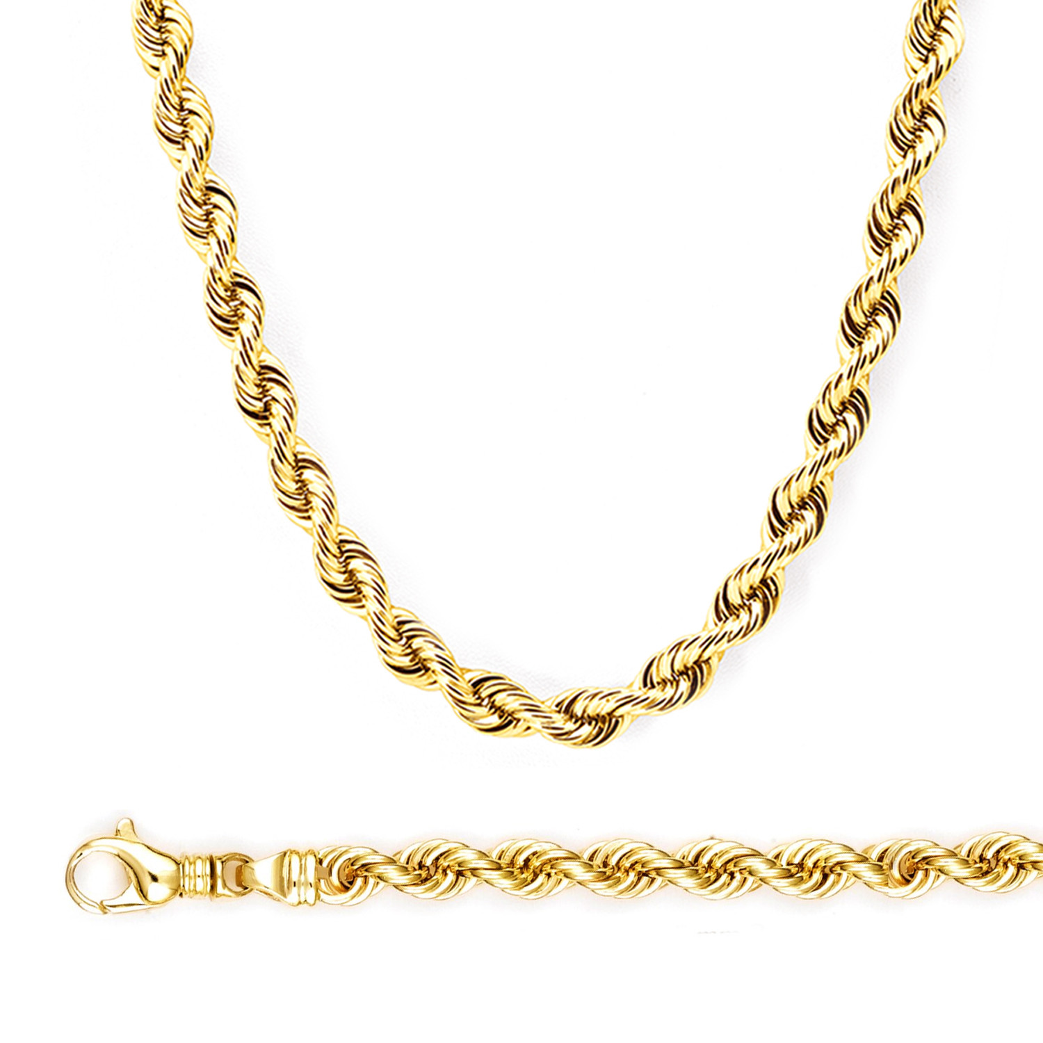14K Yellow Gold 8mm Regular Rope Chain 20 Inches